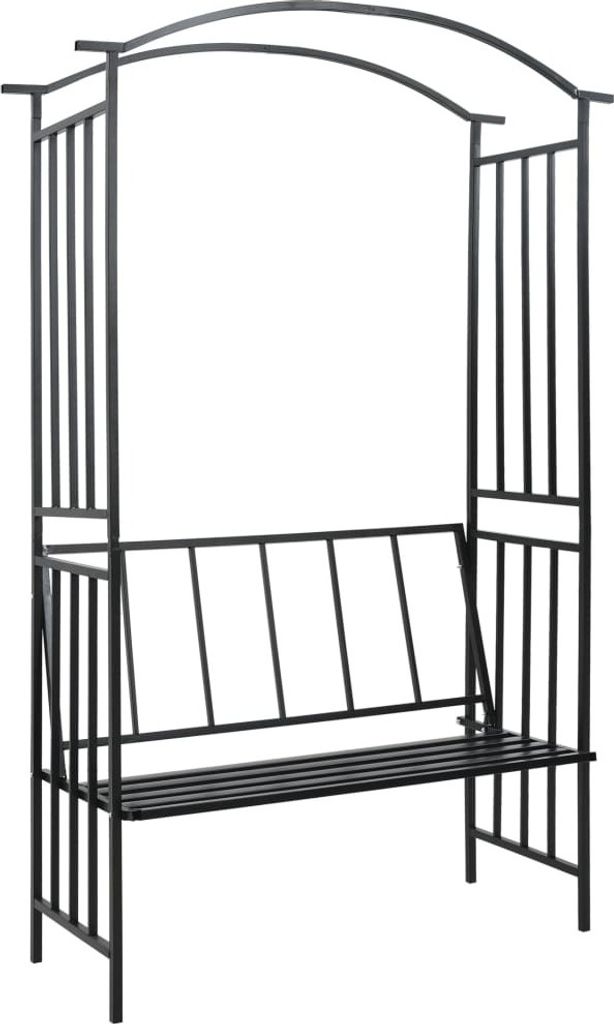 Rosenbogen mit Bank Schwarz 128x50x207 cm Eisen