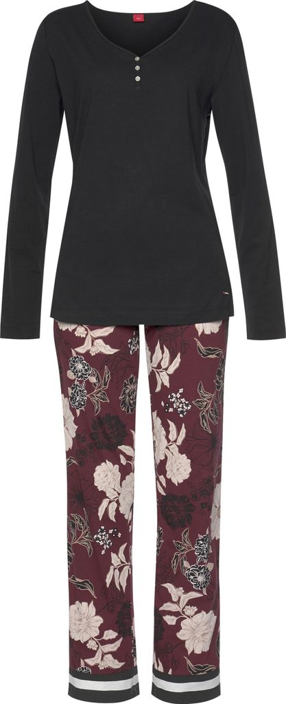 s.Oliver Pyjama 2 -teilig schwarz-bordeaux-mehrfarbig-geblümt Größe 32/34