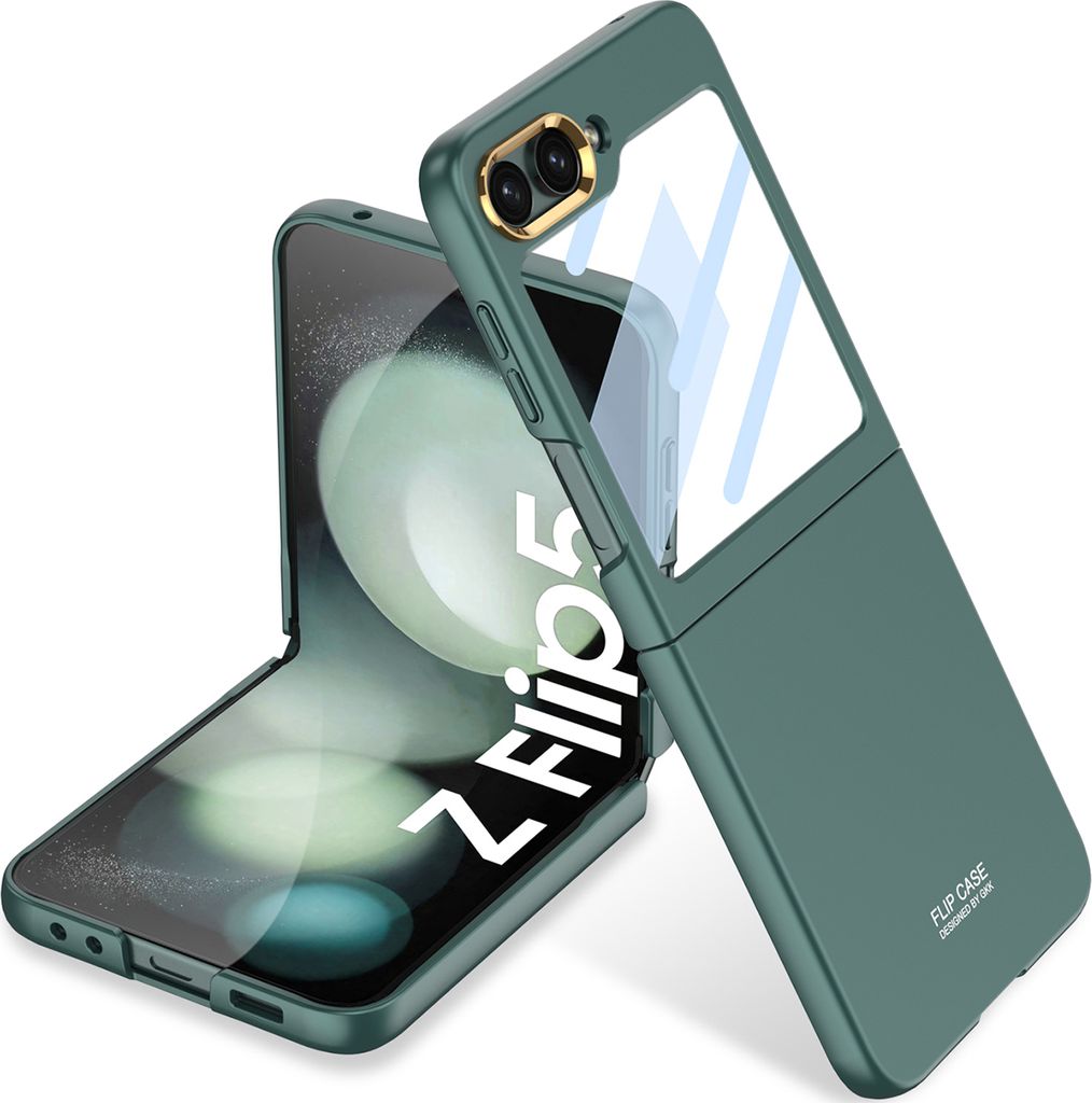 Hülle für Samsung Galaxy Z Flip 5 Schlank Matt PC mit Displayschutz Kamera Objektiv Schutzhülle Grün