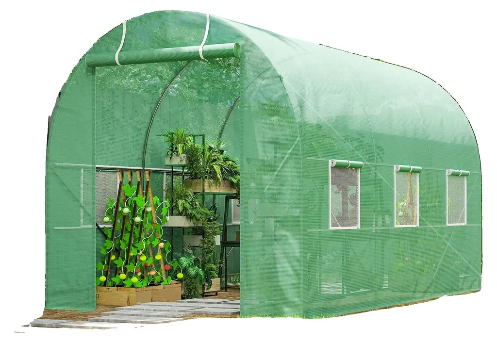 Serre tunnel de jardin châssis alu et bâche verte traitée anti-UV 4m²