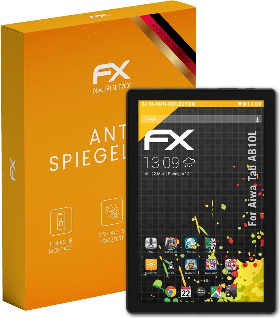 atFoliX FX-Antireflex 2x Schutzfolie kompatibel mit Aiwa Tab AB10L Displayfolie