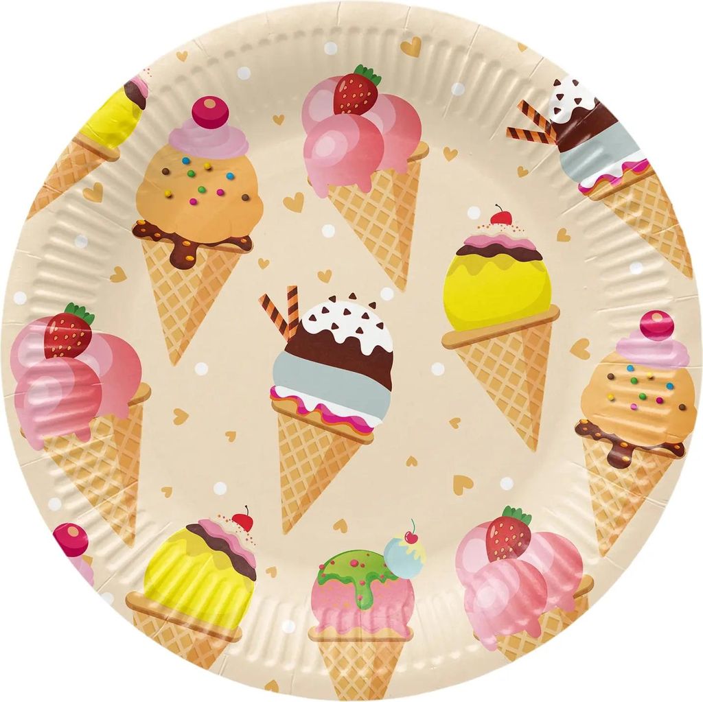 Runde Pappteller „Eiscreme“, Durchmesser 23 cm, 8 Stück.