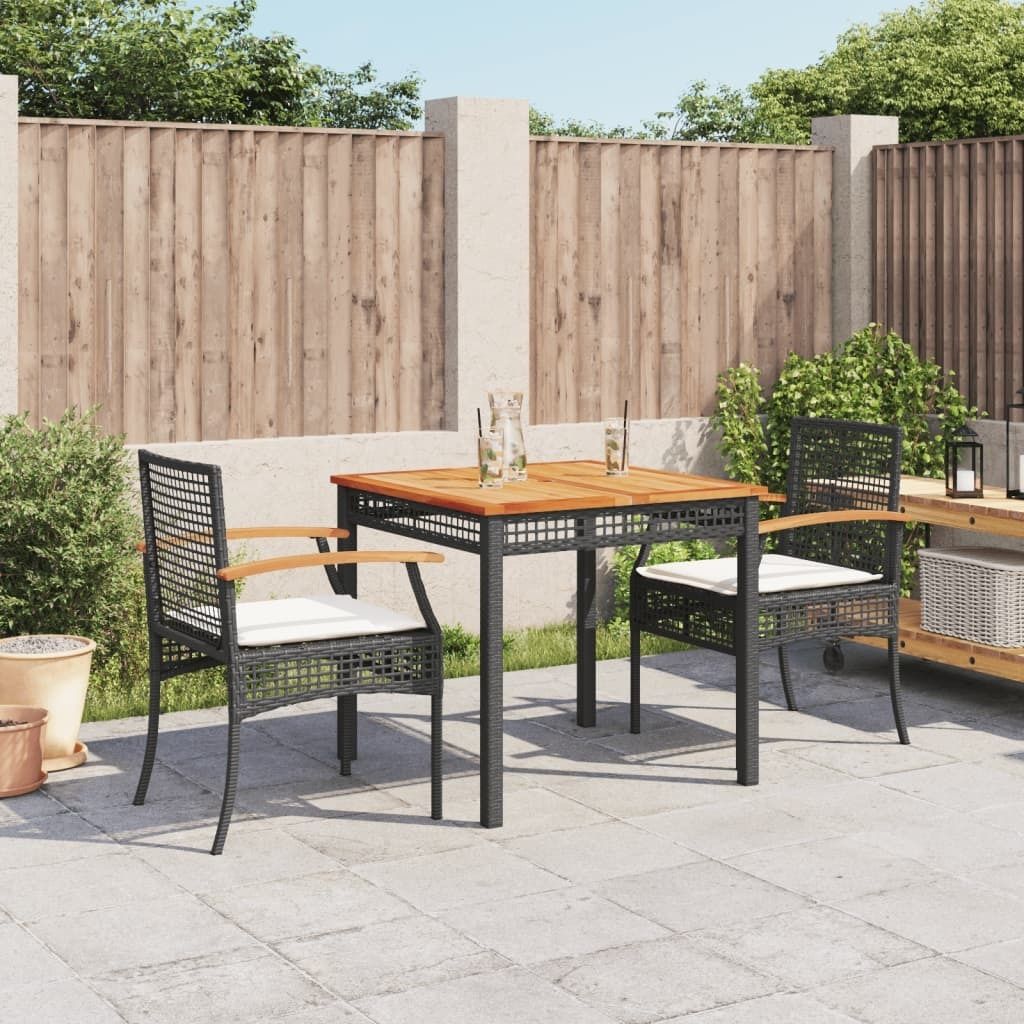 Maison Exclusive - 3-tlg. Garten-Essgruppe mit Kissen Schwarz Poly Rattan