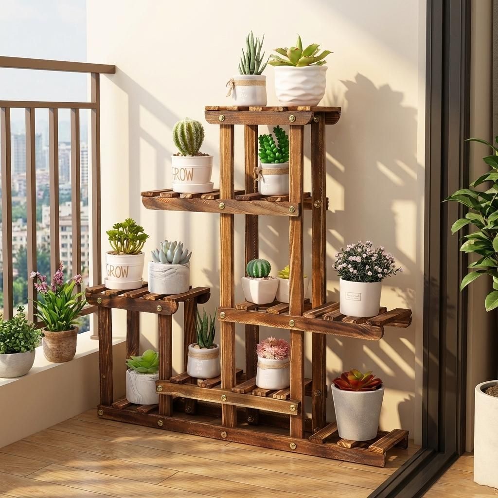 FATIVO Scaffale per piante in legno, scala per fiori 6 Immagine del prodotto 