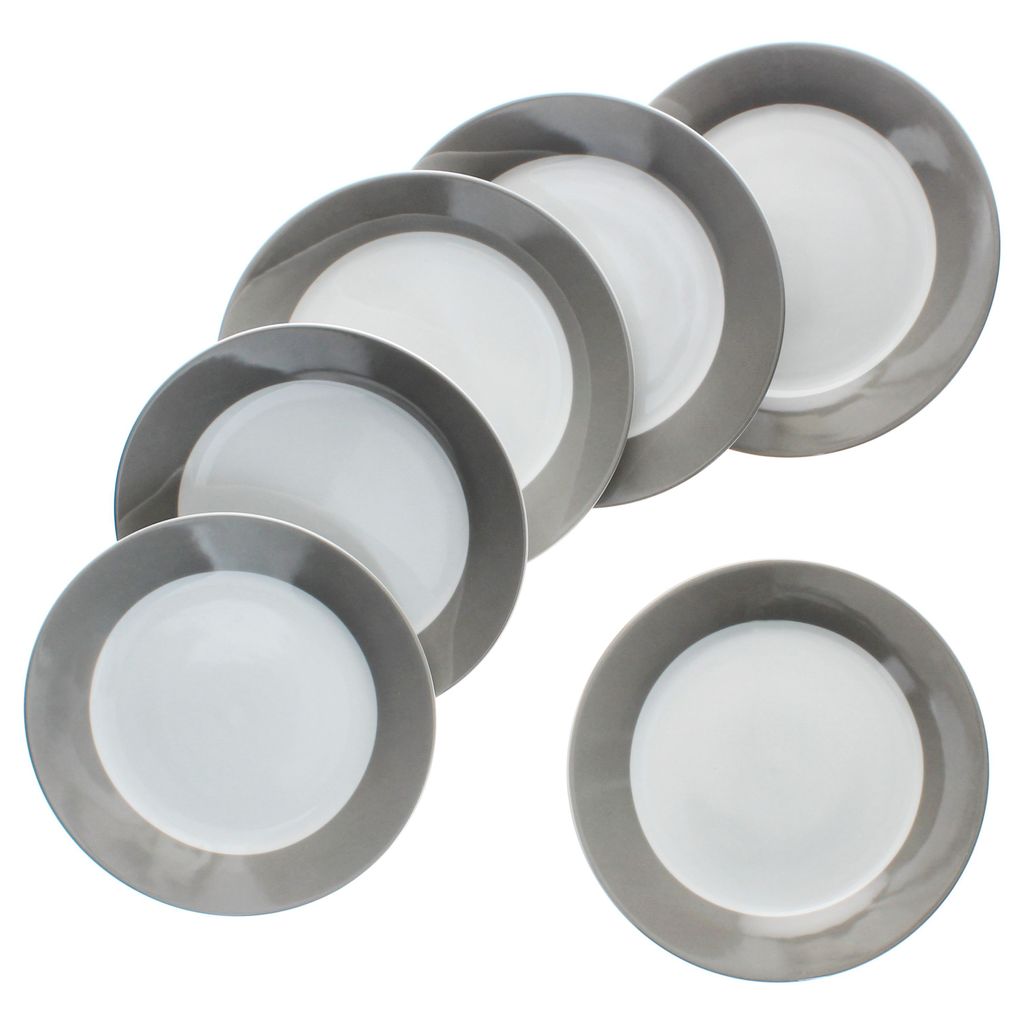 6er Set Variant Grau Kuchenteller bunte Frühstücks-Teller Dessert 6 Personen