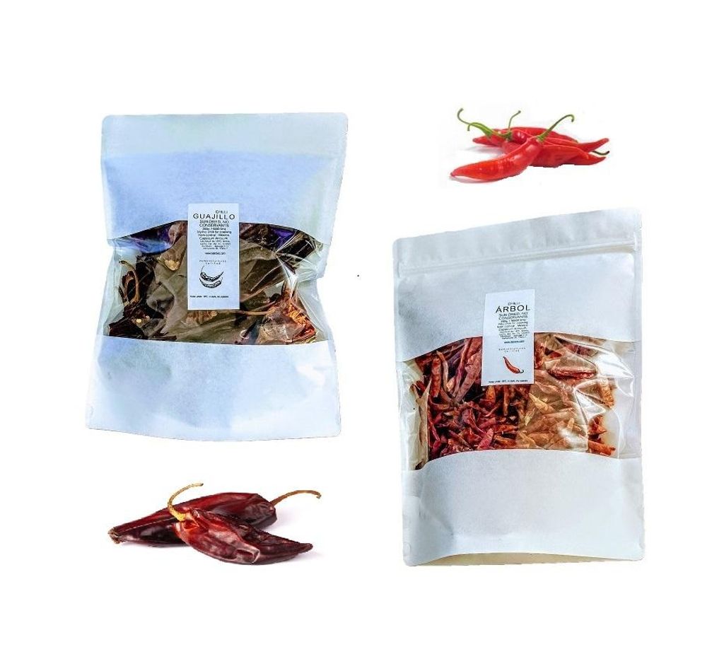 Chili Guajillo 200g und Chili del Arbol, ganze Stücke, sonnengetrocknet, 200g