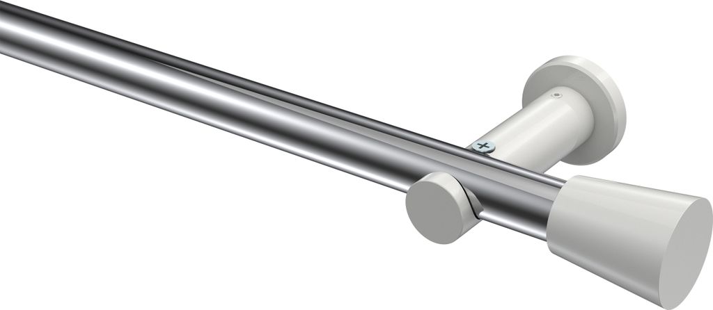 Interdeco Gardinenstange / Vorhangstange Chrom / Weiß, Typ Platon Sitra (Konus) ohne Ringe, 20 mm Ø 1-läufig, 140 cm