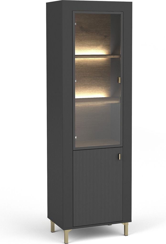Vitrine Mossa Mo3 Vitrinenschrank 60X194X40 Cm Schrank 2 Türiger Schwarz (Ohne Beleuchtung)