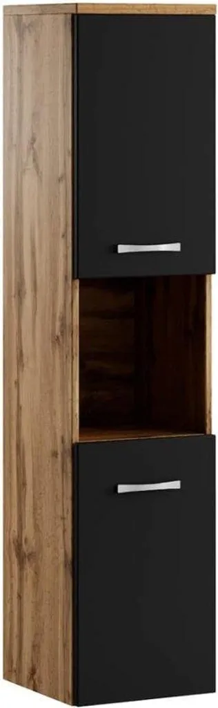 Meuble de bain 131 cm en chêne avec rangements hauts noirs mats
