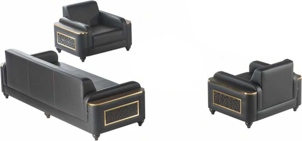 Sofa-Set 3tlg 3-Sitzer 2x Sessel Schwarz Farbe Wohnzimmer Produktbild 