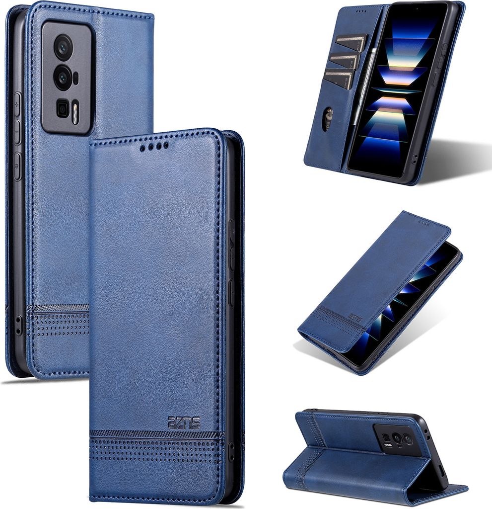 Leder Hülle für Xiaomi Redmi K60 / 60 Pro, Klapphüllen Brieftasche Magnetverschluss Ständer Schutzhülle Blau