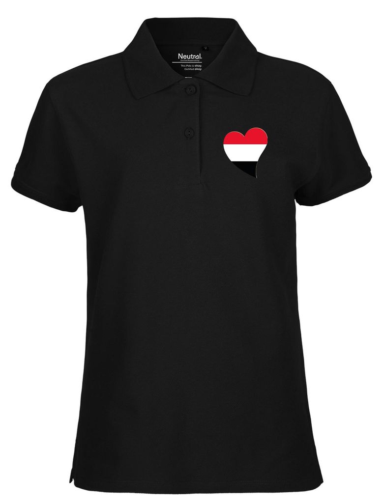 Huuraa Damen Polo Shirt Jemen Flagge Herz S Black Bio Baumwolle Fairtrade Poloshirt Geschenkidee