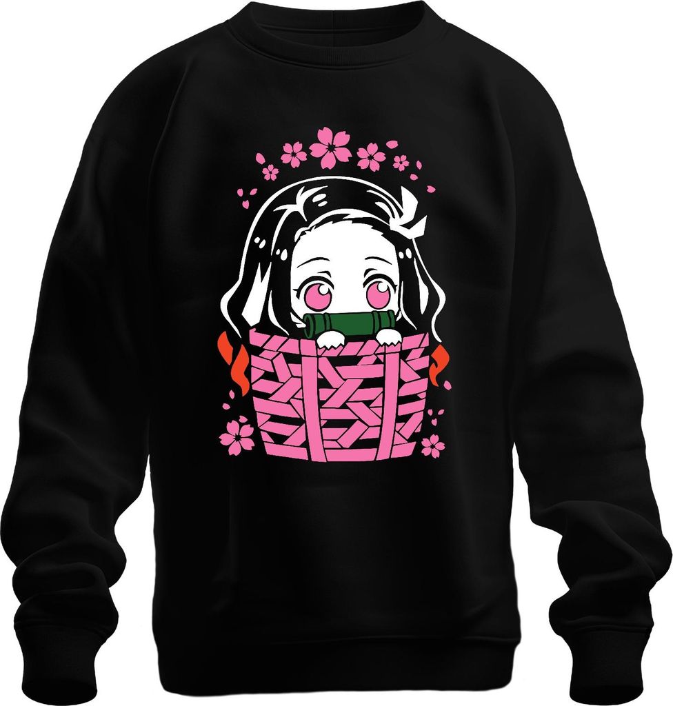 Nezuko Kimetsu No Yaiba Anime Kawaii Bambus Korb Sakura Geschenk Uni Sweatshirt Pullover, Schwarz, XL