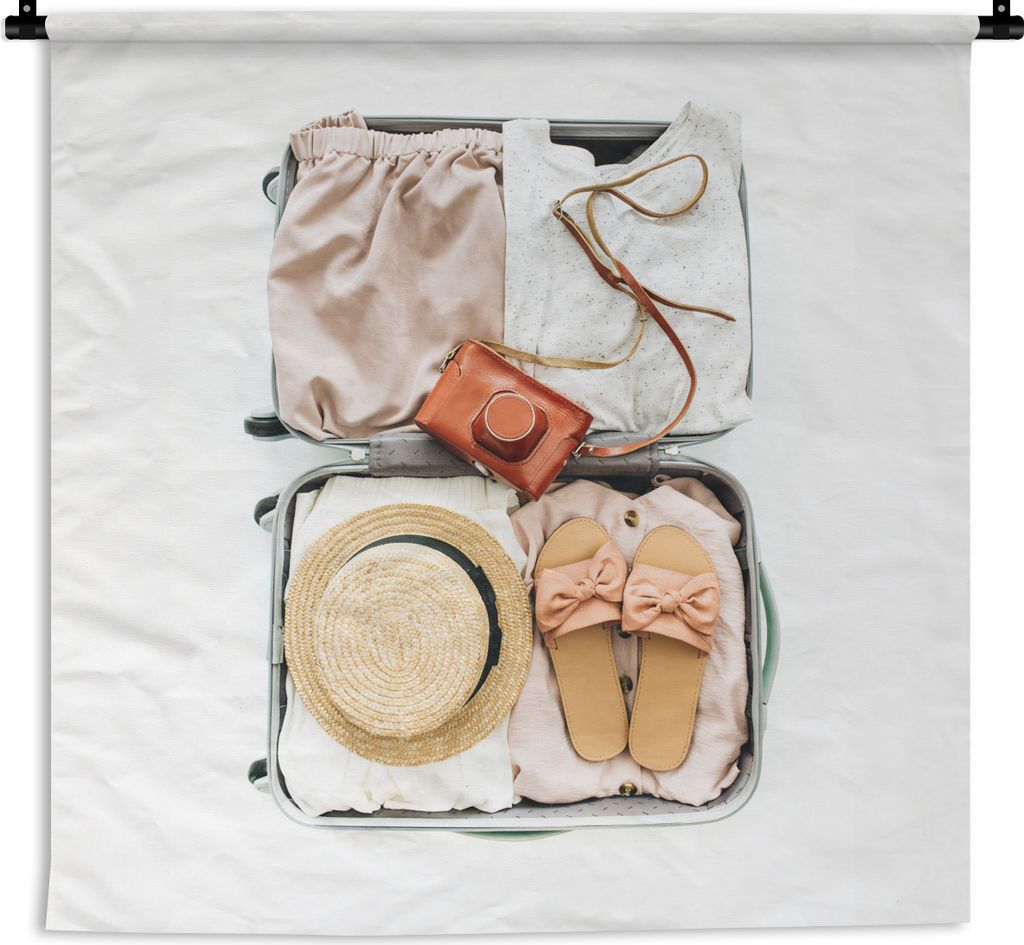 MuchoWow Wandteppich Wandbehang Koffer - Kamera - Hausschuhe 150x150 cm Tapisserie Dekoration Wandtuch - Wohnaccessoires - Modernes