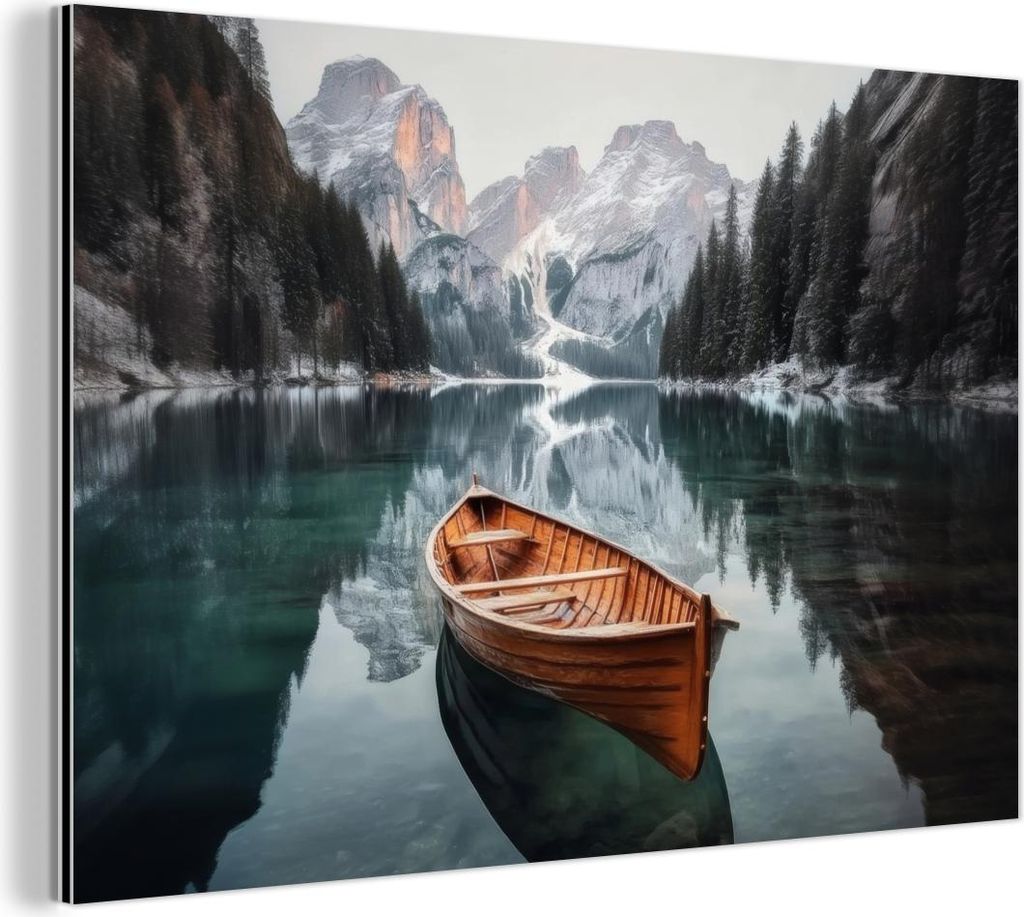 MuchoWow Wanddekoration Metall Metallbild Wandkunst 60x40 cm Boot - Berge - Natur - Wasser MuchoWow Aluminium Gemälde - Gemälder