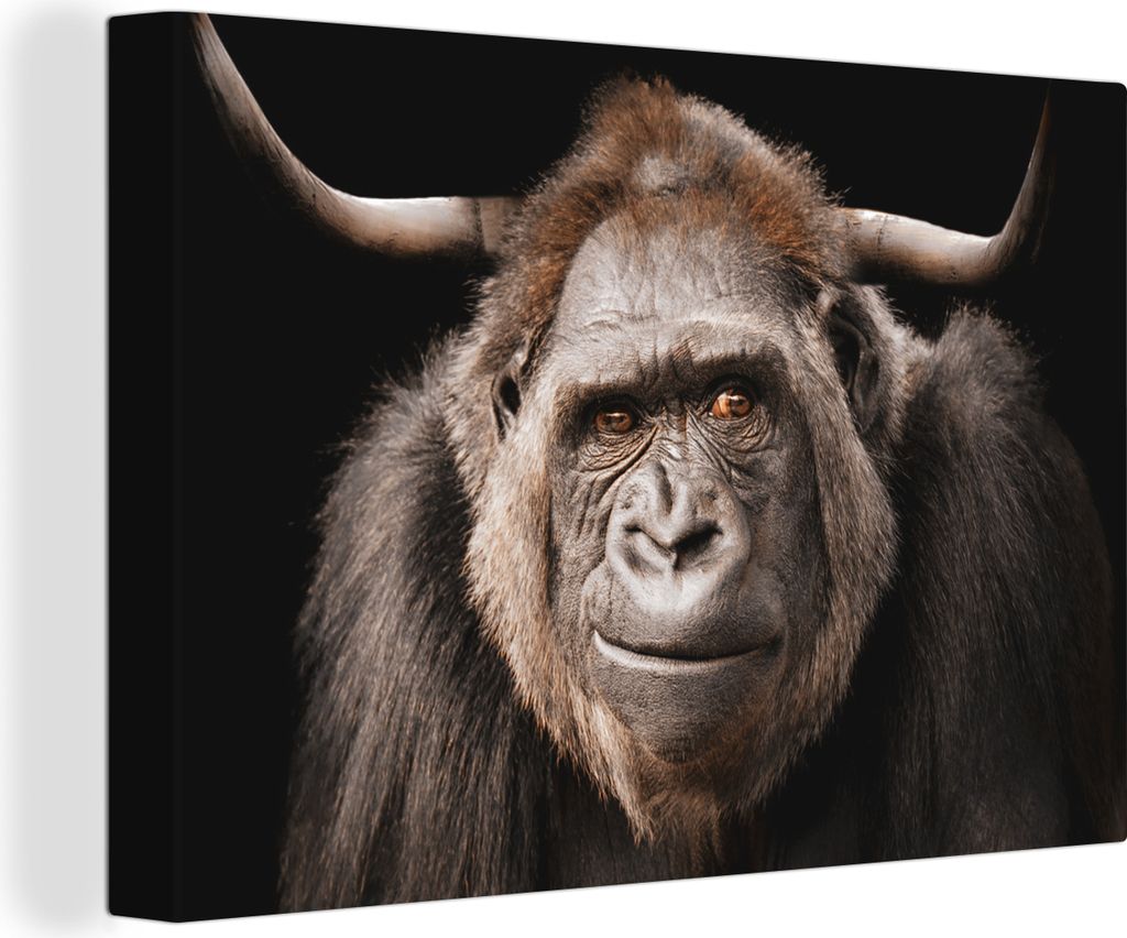 OneMillionCanvasses - Leinwandbilder - 150x100 cm, Affe - Horn - Schwarz, Wandbilder Kunstdruck Wanddekoration - Foto auf Leinwand - Gemälde auf...