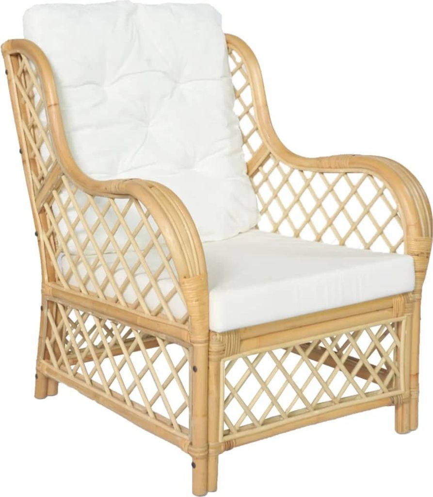 The Living Store Sessel mit Kissen Natur-Rattan und Leinen