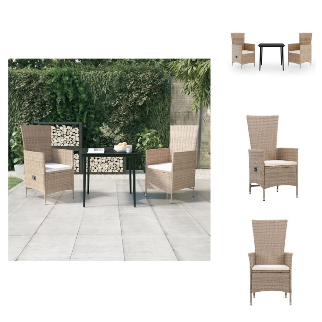 vidaXL 3-tlg. Garten-Essgruppe mit Kissen Beige - Gartenmöbel-Sets