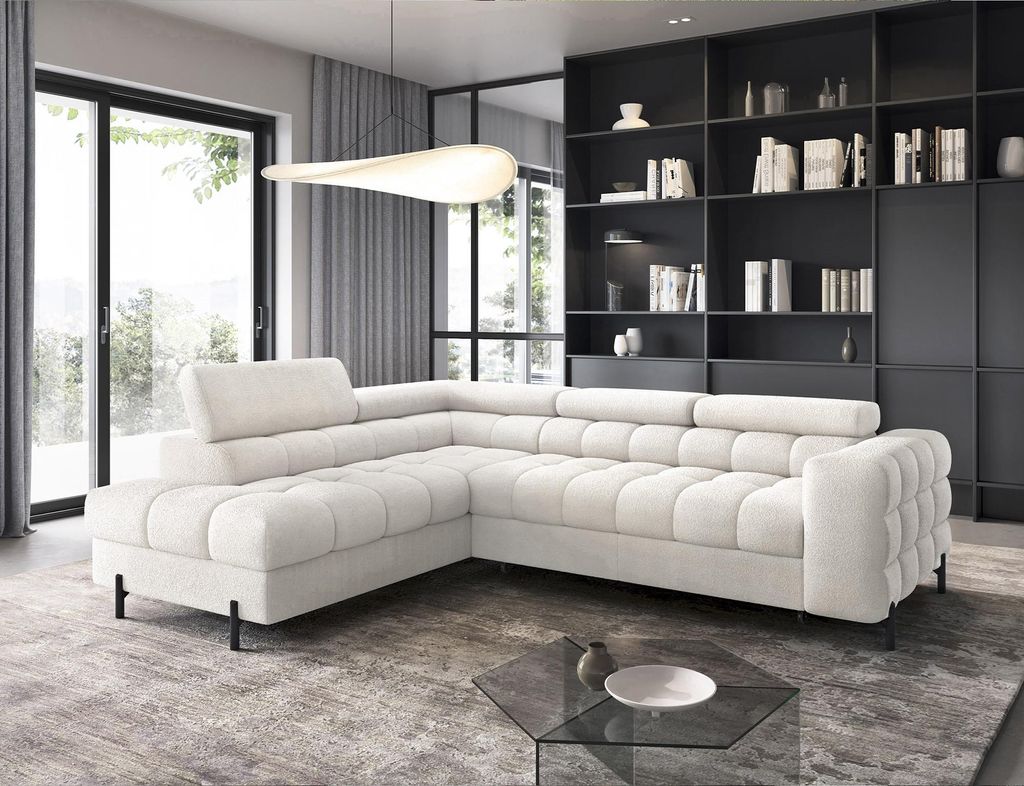 Ecksofa, Polsterecke, Eckcouch Wohnlandschaft Sofa mit Ottomane Eckgarnitur - Ecksofa Ferrucio L - Weiß (Royal 01)