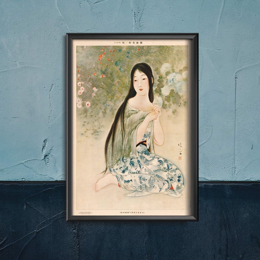 Poster - Canvas - Leinwand - 29,7 cm x 42 cm - Kaburagi Kiyokata der Zeit, als Ajisai Bloom