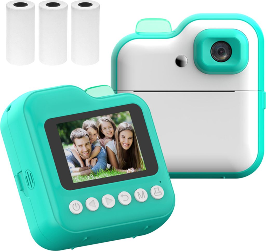 Kinderkamera, Thermodrucker Sofort Fotodrucker, 48MP-Rückkamera mit RGB-Licht, Timer-Aufnahme, mit 3 Druckpapier -Gruen