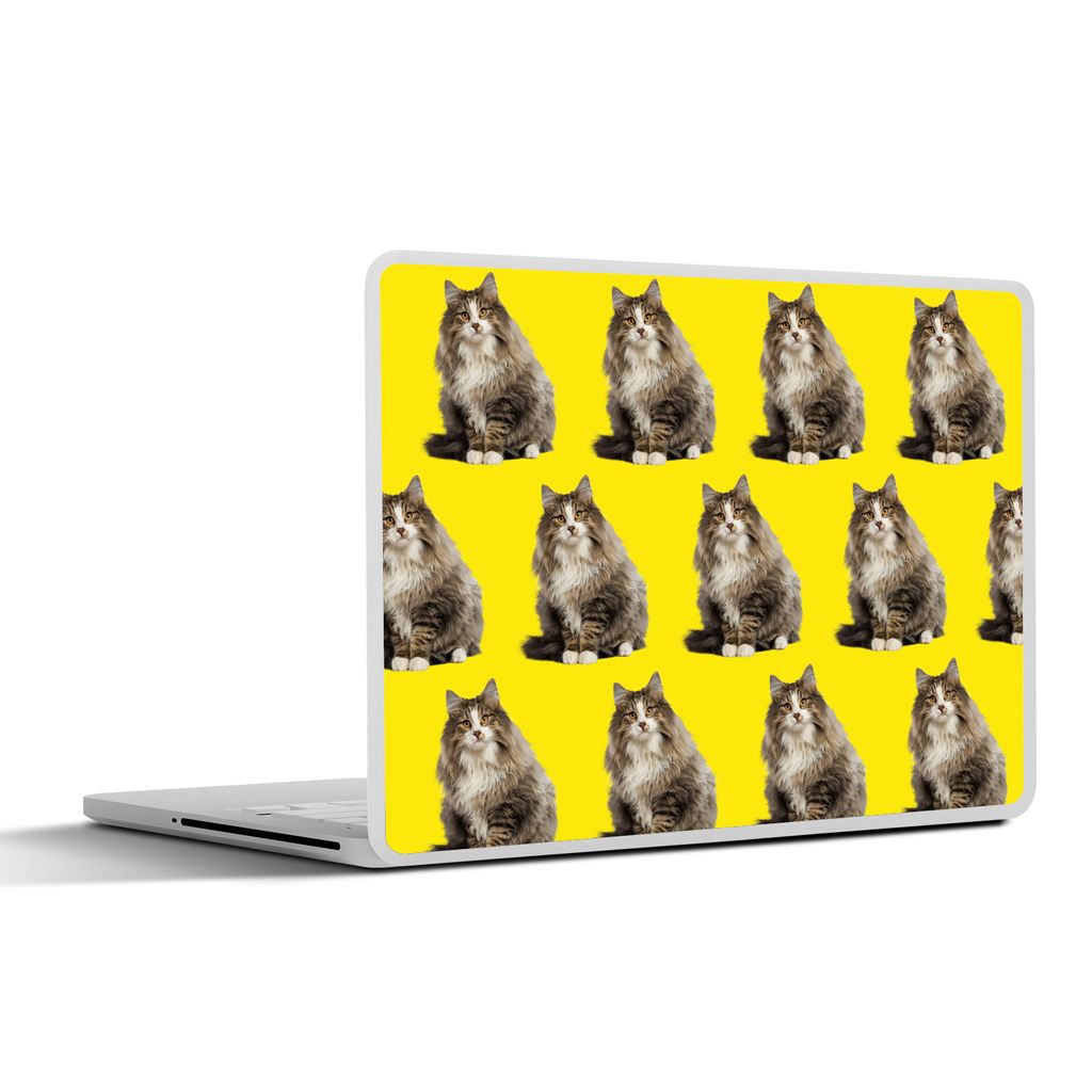 MuchoWow Laptop Aufkleber Sticker Cover Katze - Muster - Gelb 31x22.5 cm - Laptop-Deko