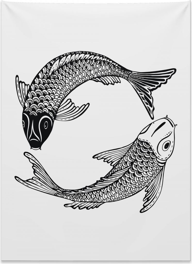 Abakuhaus Koifisch Wandteppich, Zwei japanische Karpfen aus Weiches Mikrofaser Stoff Kein Verblassen Klare Farben Waschbar, 110 x 150 cm, Weiß und...