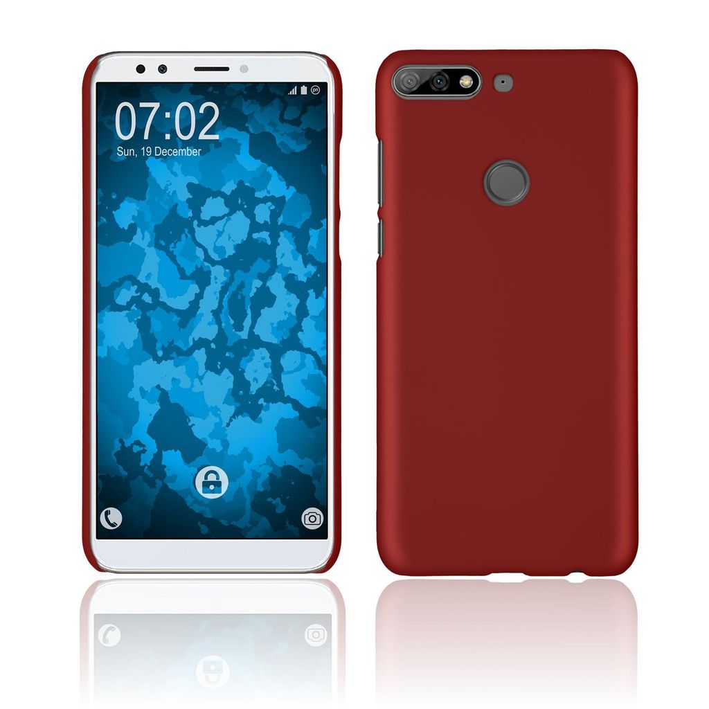 PhoneNatic Case kompatibel mit Huawei Y7 Prime (2018) - Hülle rot gummiert Hard-case Cover