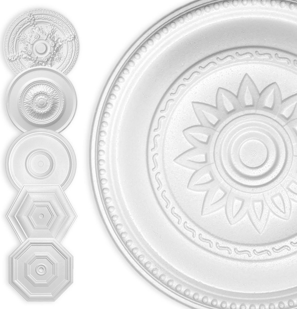 HEXIM Stuckrosette Styropor EPS weiß, Deckenrosette rund & eckig, Innendekor für Decke & Wand, Stuckrosette Lampe Wanddekoration Schlafzimmer Bar...