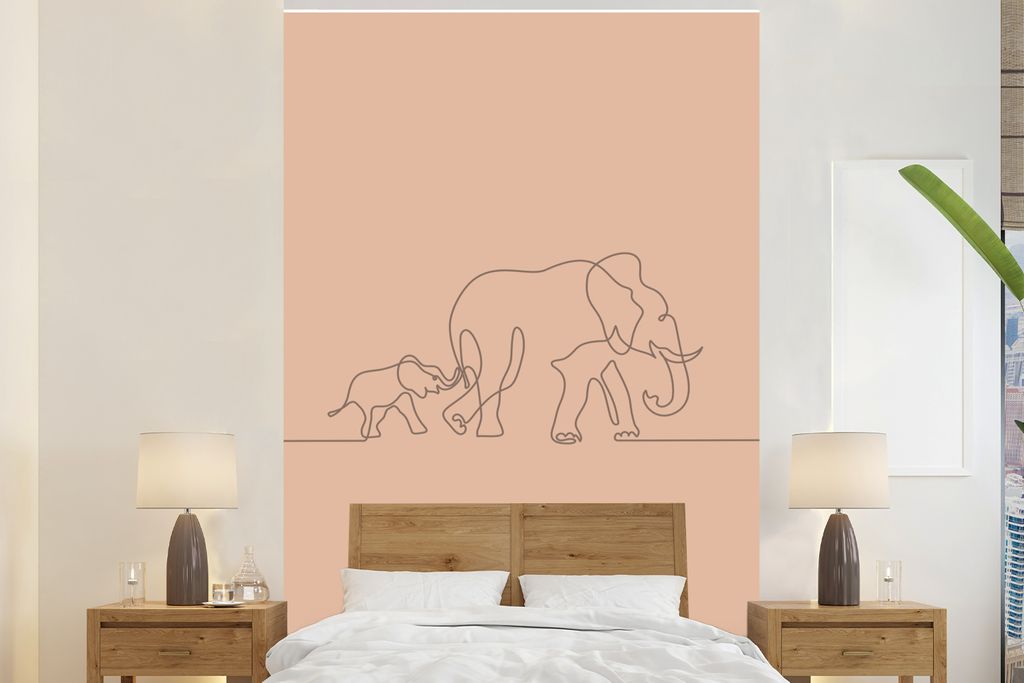 MuchoWow Fototapete für Wohnzimmer oder Schlafzimmer Wandtapete Vinyl Motivtapete Elefant - Einfach - Linie - 170x260 cm - Wohnzimmertapete