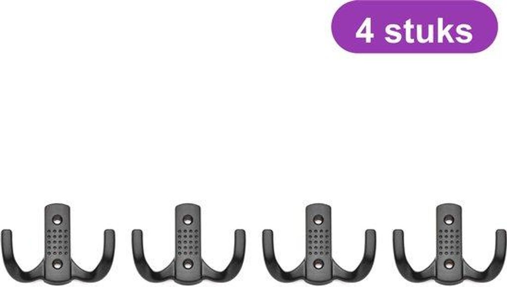 Wandhaken Set 4-tlg. Doppelhaken aus Metall Schwarz