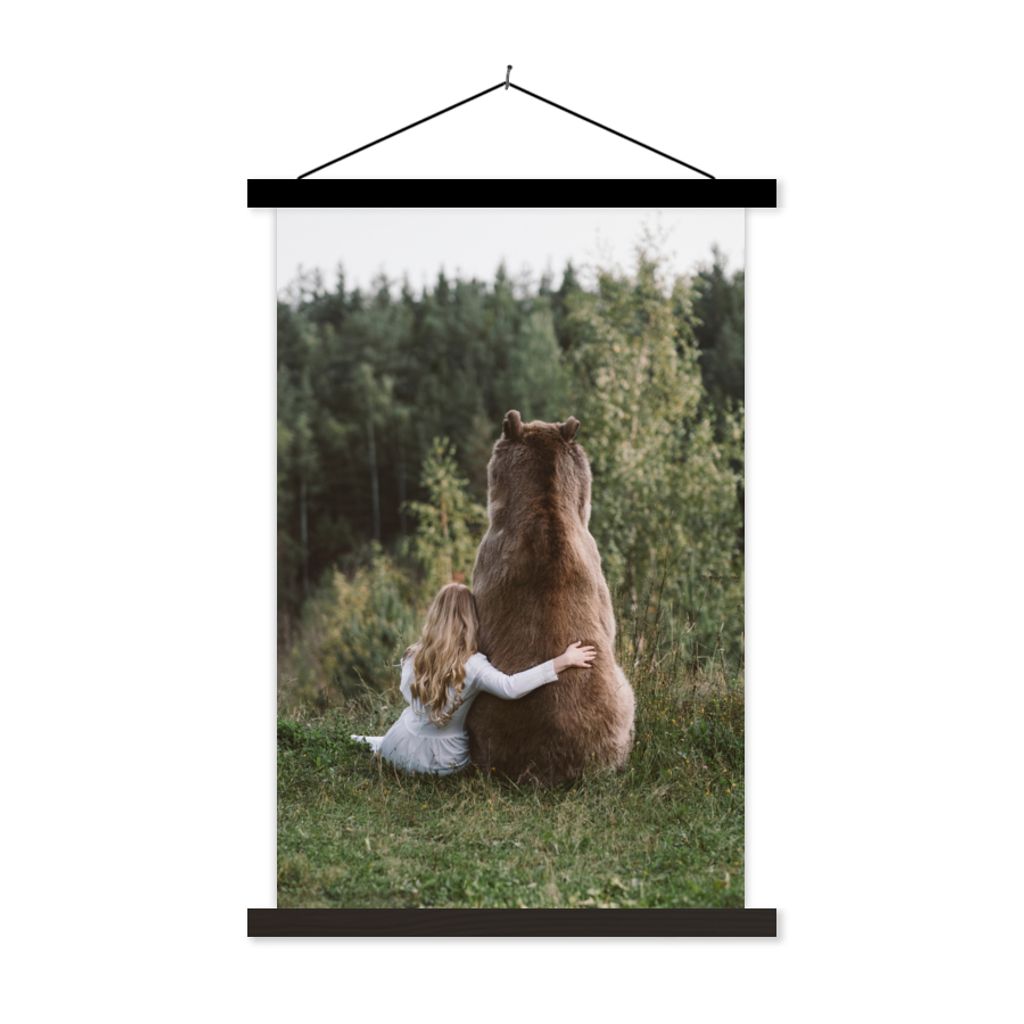 MuchoWow Textilposter Natur - Tiere - Mädchen - Baum 120x180 cm mit schwarzem Rahmen - Fotos