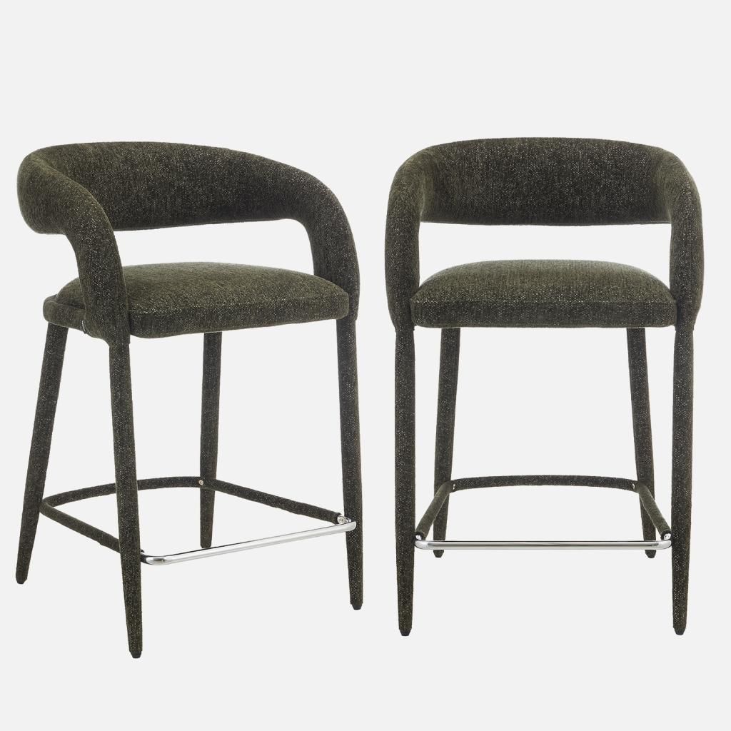 sweeek - 2er-Set moderne Barhocker mit Stoffbezug - Khaki Produktbild 