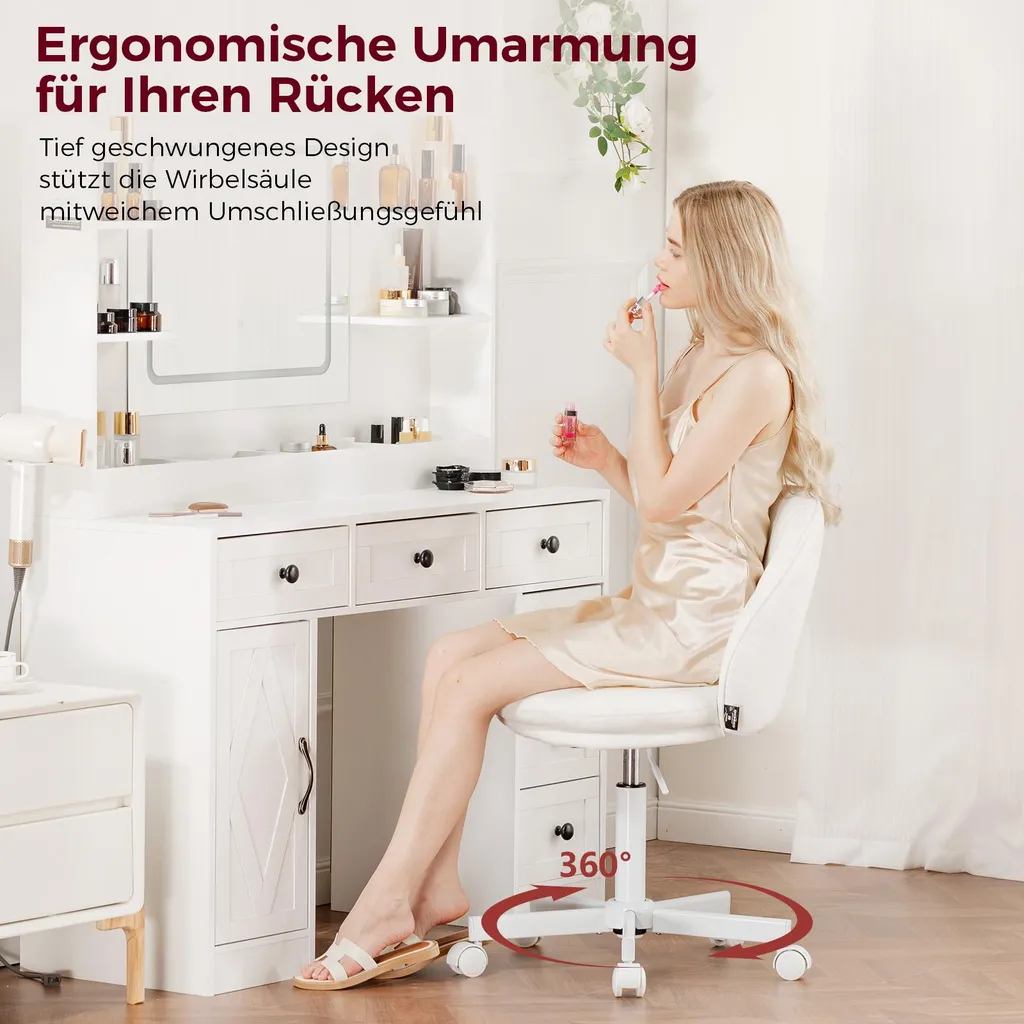Chaise de bureau confortable sur roulettes et hauteur réglable blanc - 8