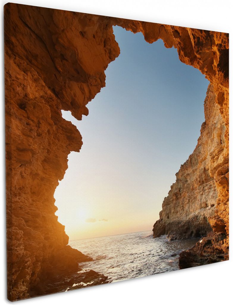 Wallario Premium Leinwandbild Höhlen am Meer in Größe 50 x 50 cm