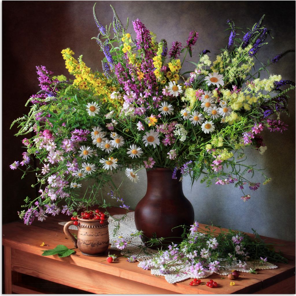 MuchoWow Poster Blumen - Tisch - Stilleben - Blumenstrauß - Vase 50x50 cm - Wohnzimmerdekoration