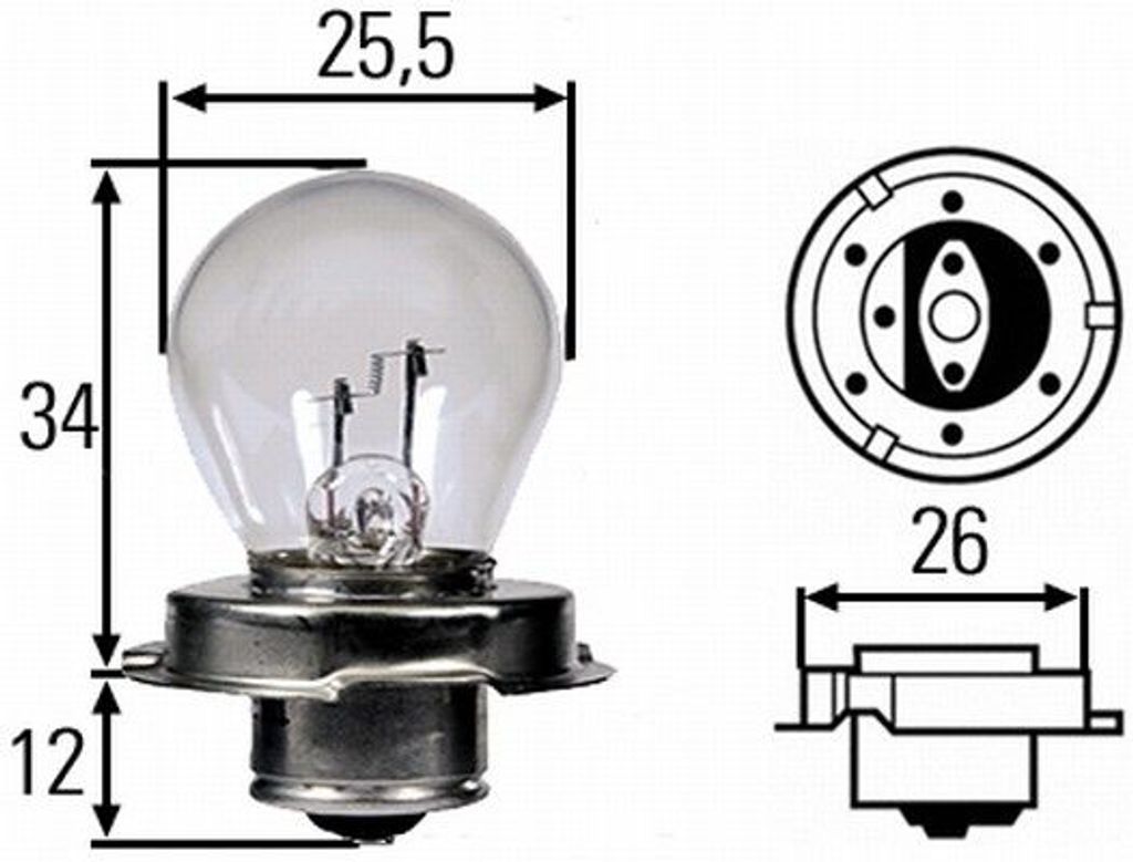 HELLA S3 Kfz-Glühlampe für Fernlicht, 6 Volt, 15 Watt, mit P 26 s Sockel