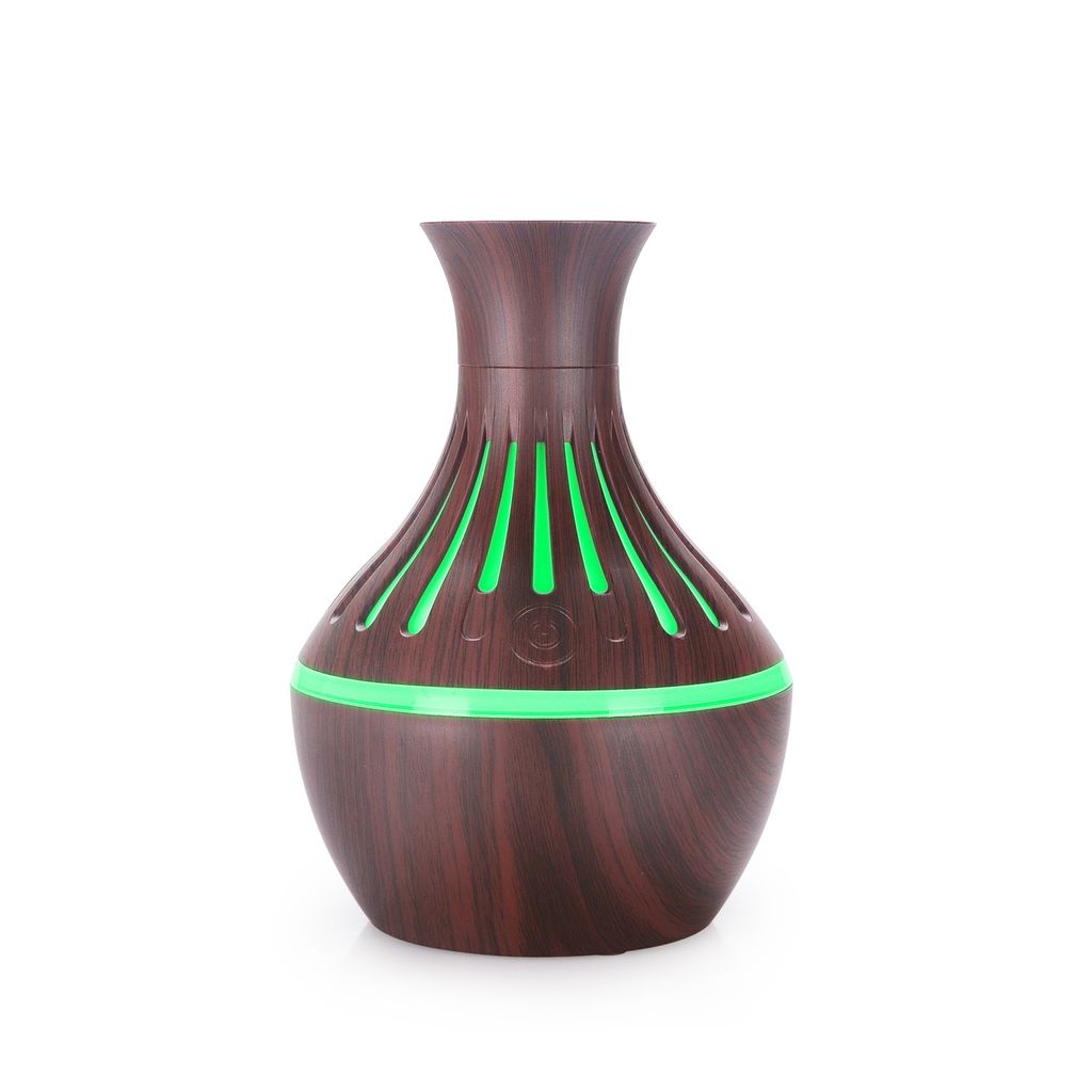 300 ml 5V 1A Luftbefeuchter, angetriebener Aromatherapie-Diffusor mit Holzmaserung und 7-Farben-LED-Licht, USB-Lade-ABS-Luftbefeuchter(Dunkelbraun)