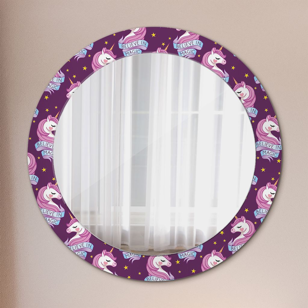 Wohnzimmer Spiegel - Mirror zum Wandspiegel Schlafzimmer – Schminkspiegel - Einhorn Sterne - Rund: Ø70cm