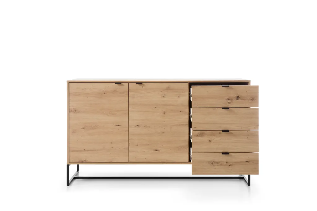 Commode 153 cm Chêne Artisan : Solution de Rangement Large 4 Tiroirs