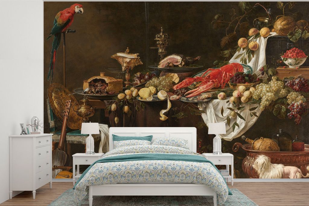MuchoWow Fototapete für Wohnzimmer oder Schlafzimmer Wandtapete Vinyl Motivtapete Stilleben im Druck - Adriaen van Utrecht - Ölfarbe - 360x240 ...