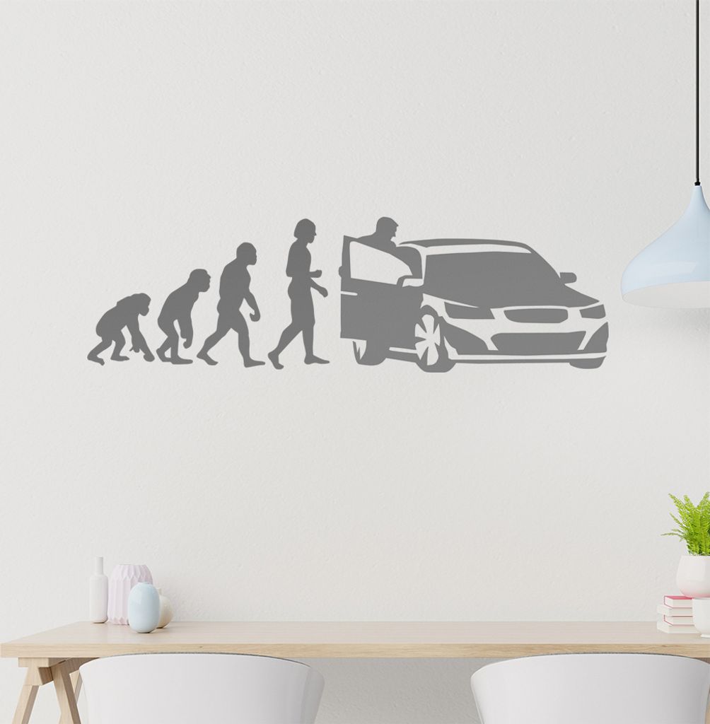KIWISTAR Evolution - Menschheit Auto Biologie Wandtattoo in 6 Größen - Wandaufkleber Wall Sticker - Dekoration, Küche, Wohnzimmer, Schlafzimmer,...