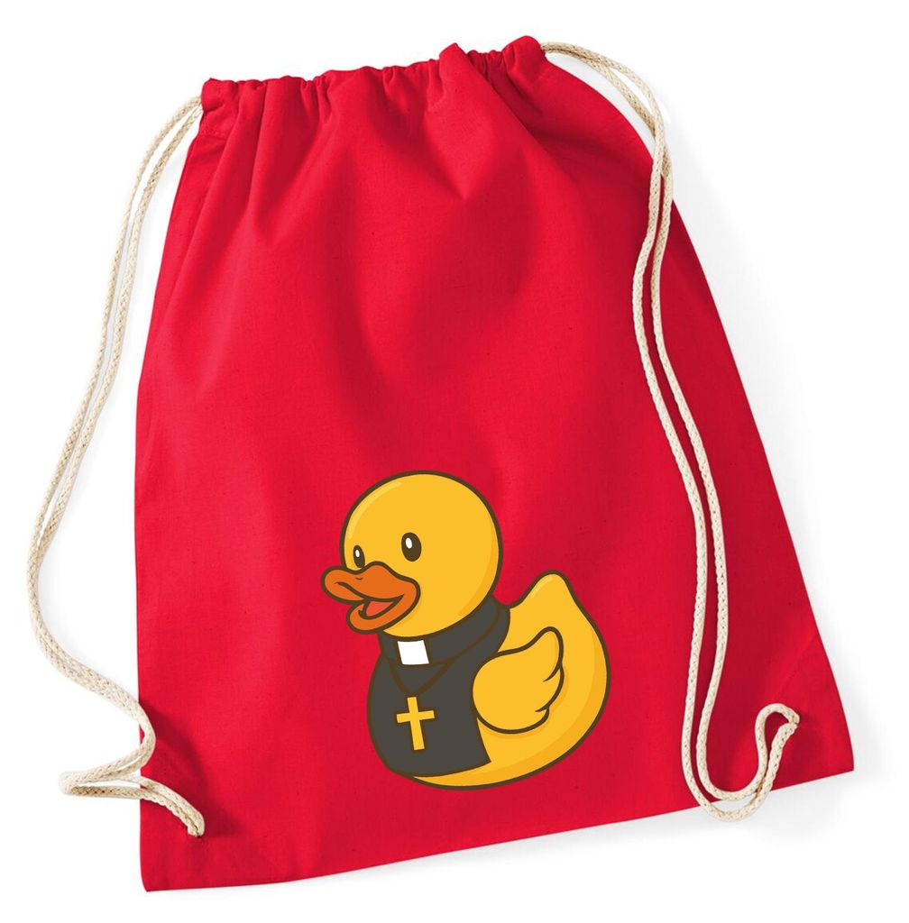 Huuraa Turnbeutel Quietscheente Pfarrer Comic Gummiente 12 Liter Classic Red Baumwolle Rucksack Geschenkidee