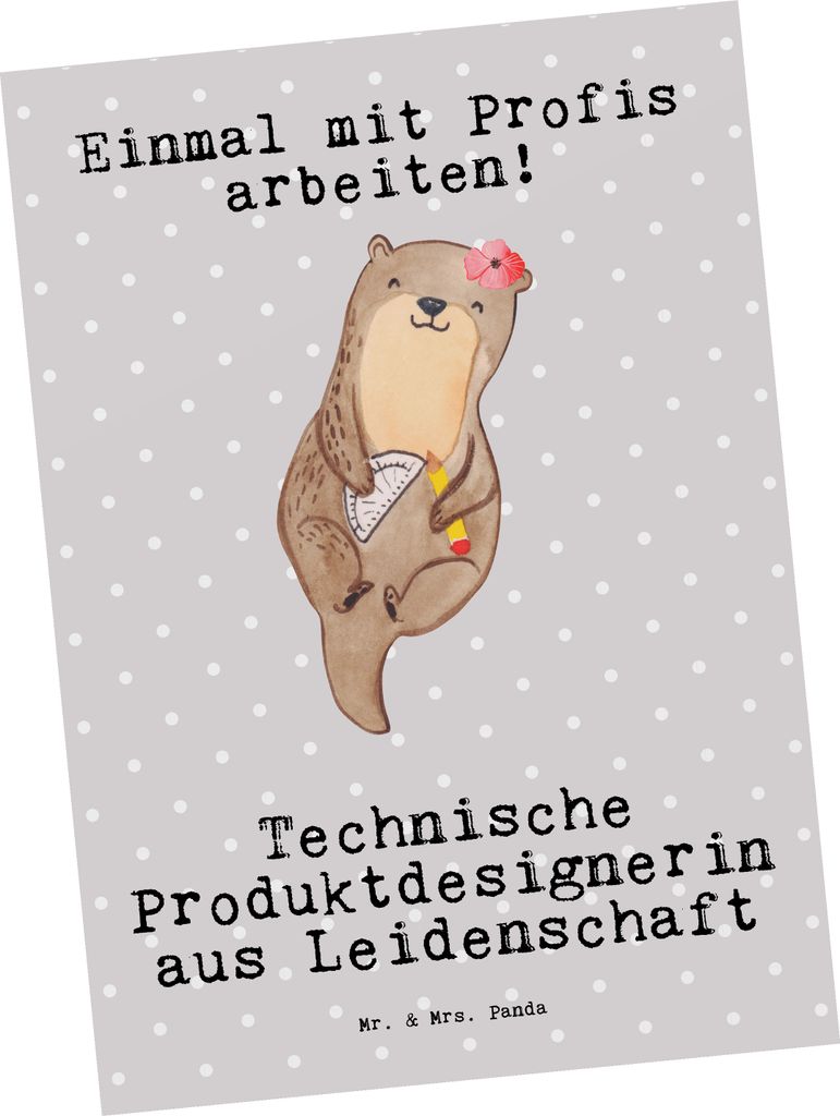 Mr. & Mrs. Panda Postkarte Technische Produktdesignerin Leidenschaft - Grau Pastell - Geschenk, Grußkarte, bildkarte, Ansichtskarten, Ansichtskart...