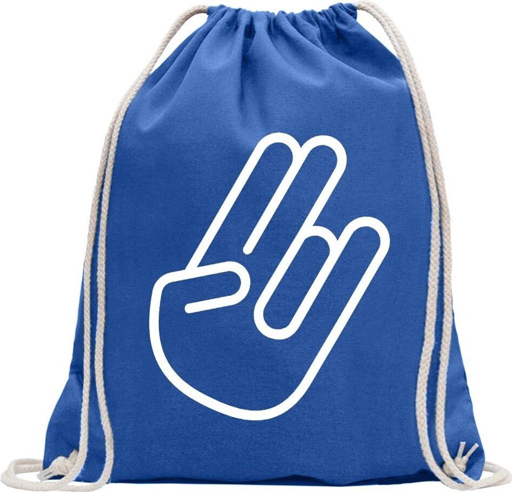 Kiwistar - Turnbeutel - royal - The Shocker Hand - Fun Rucksack Sport Beutel Gymsack Baumwolle mit Ziehgurt