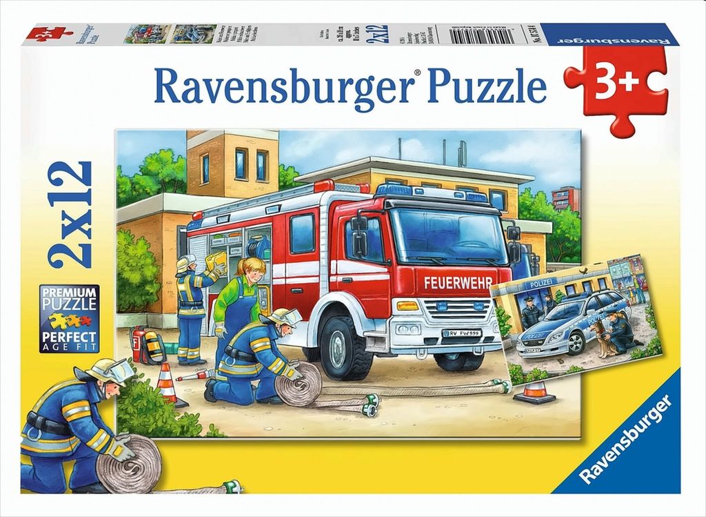 2 x 12 Teile Ravensburger Kinder Puzzle Polizei und Feuerwehr 07574