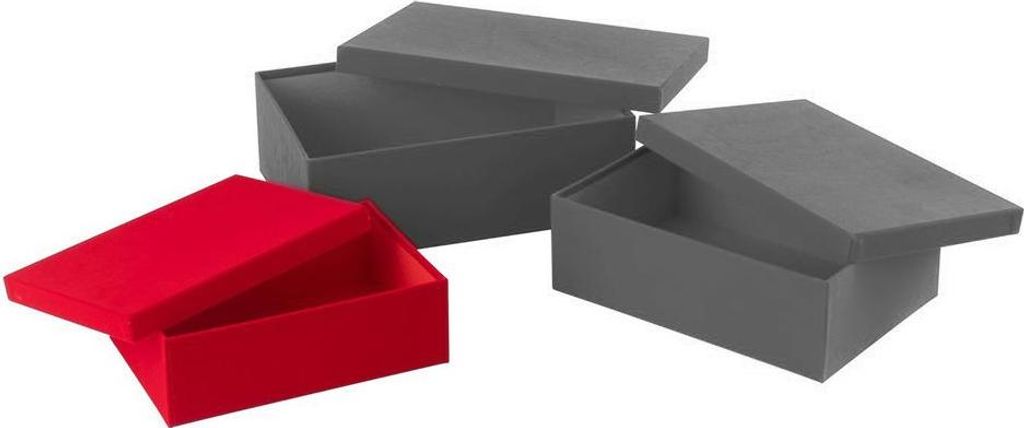 J-Line Set Von 3 Dosen Rechteckig Velours Papier Rot