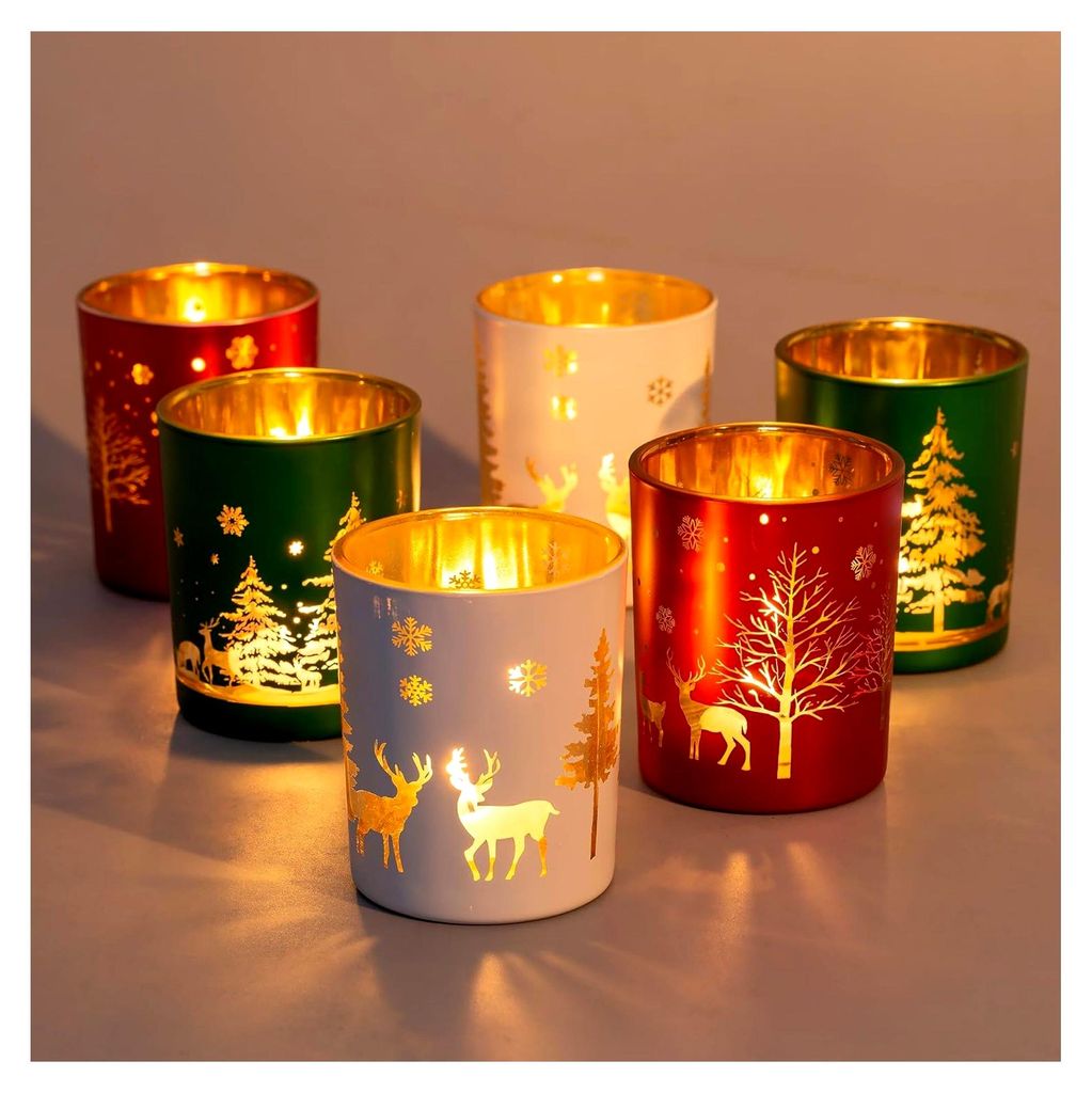 6er Set Kerzenständer für die Weihnachtsdekoration: Geschenke für Glas Teelichthalter und Windlichter zur Tischdekoration