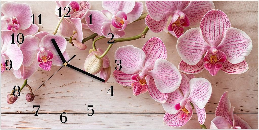 Wanduhr aus Glas mit Motiv Orchideen_tabletop- 60 x 30 cm - inkl. Aufhängesystem