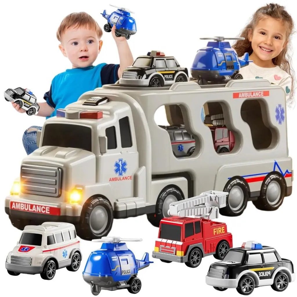 WOOPIE Road Caravan Set de 5 Voitures Miniatures avec Ambulance Enfant